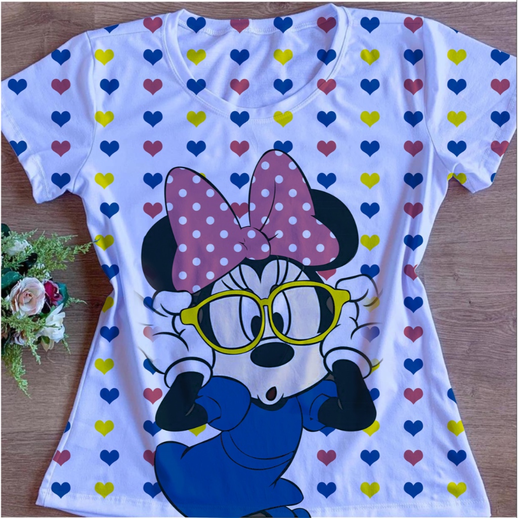 Blusa Camiseta Feminina Minnie Mouse Slim e Plus Size em Oferta na Shopee