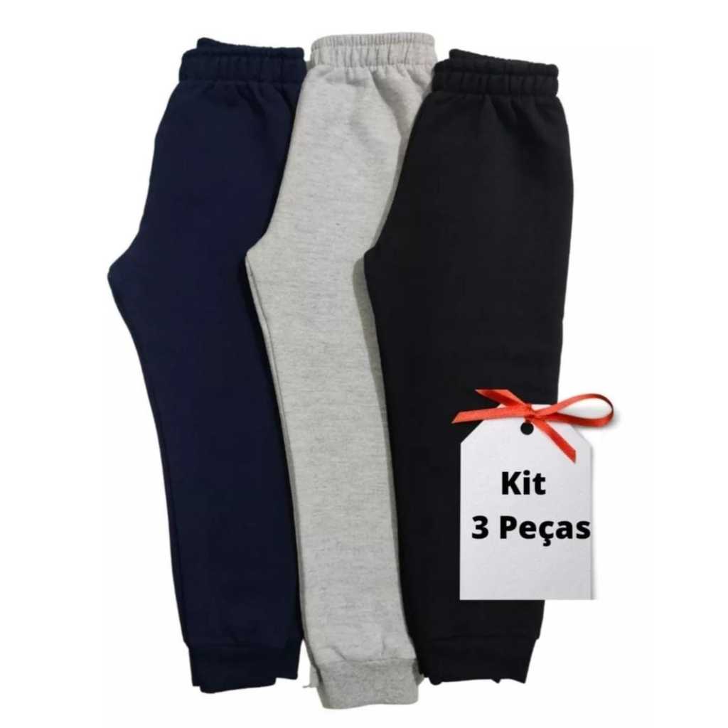 Kit 3 un. Calça Moletom Infantil Apeluciada com Punho tamanho masculino infantil 1 ao 14