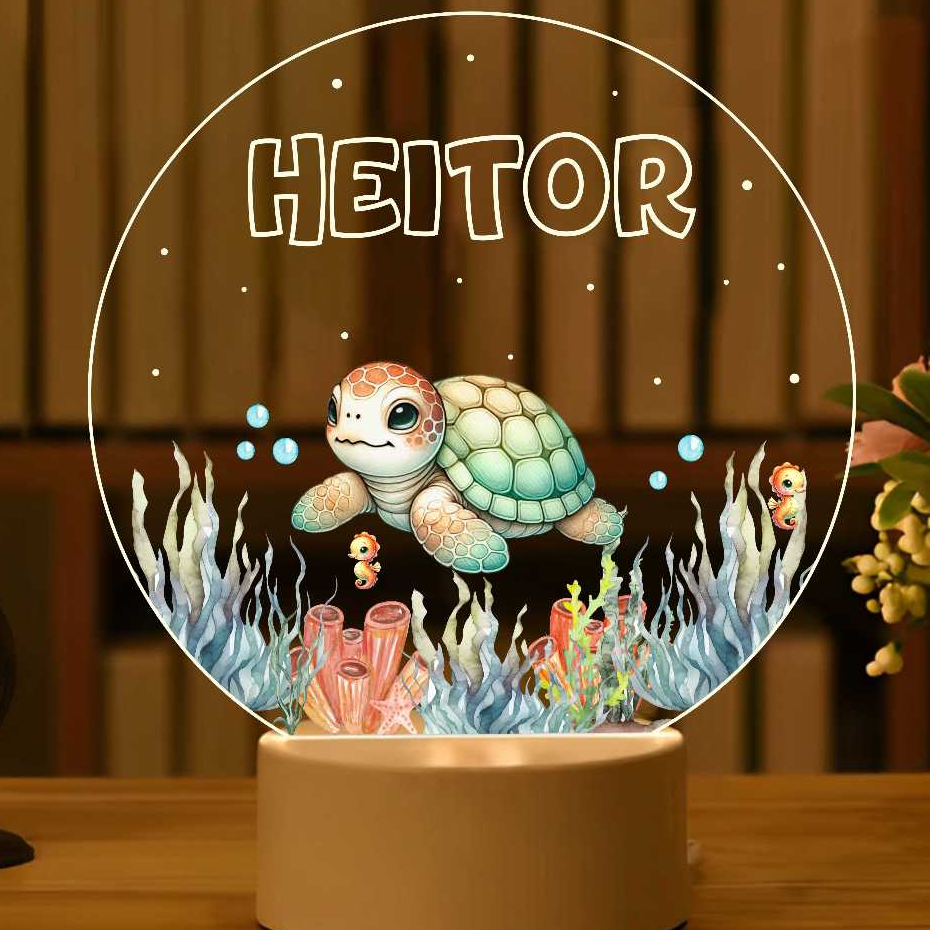 Luminária Tartaruga Mar LED Personalizada nome Criança, Decoração, Bebê, Acrílico, Presente em Oferta na Shopee