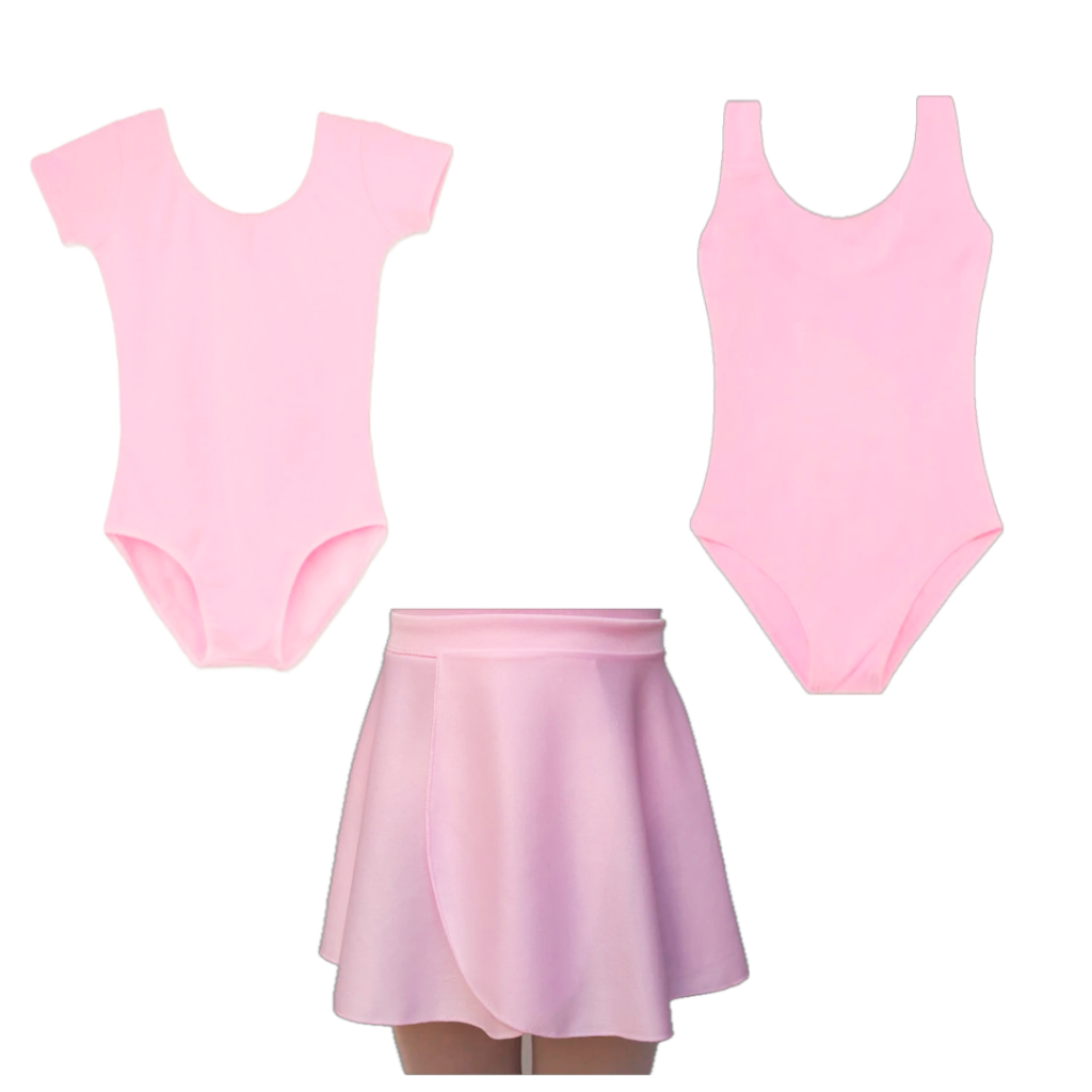 Kit Ballet Infantil com 3 Itens: Collant Meia Manga + Collant Regata + Saia Transpassada em Oferta na Shopee
