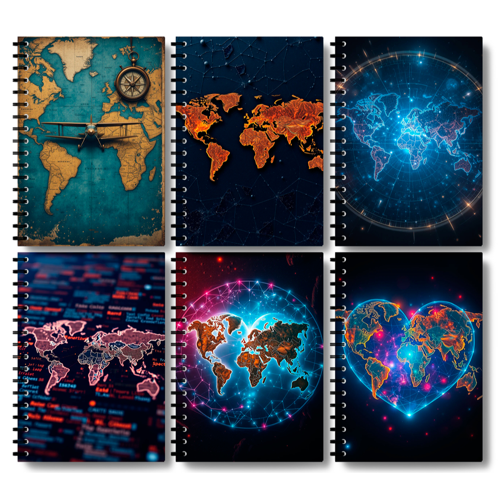Adesivos Personalizado Capa para Caderno Mapa [01-06] Globo Mundo Cartografia Bussola Viagem