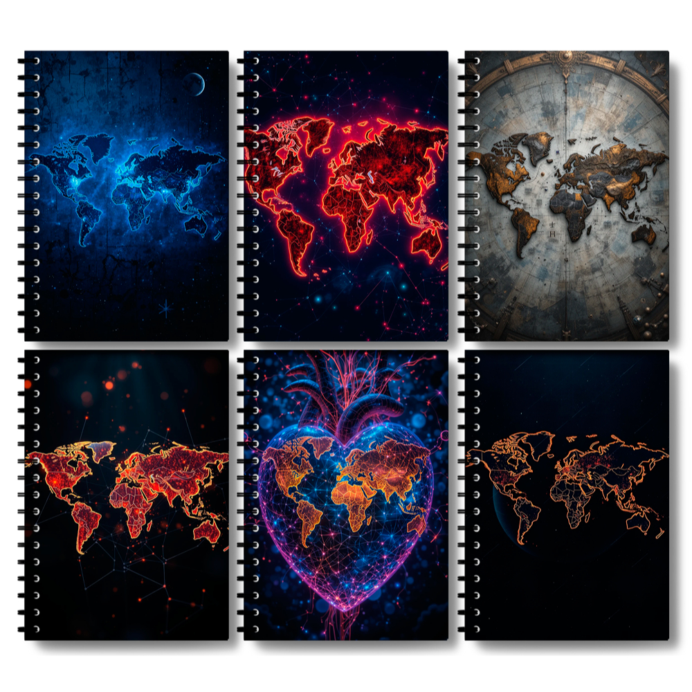 Adesivos Personalizado Capa para Caderno Mapa [07-12] Globo Mundo Cartografia Bussola Viagem