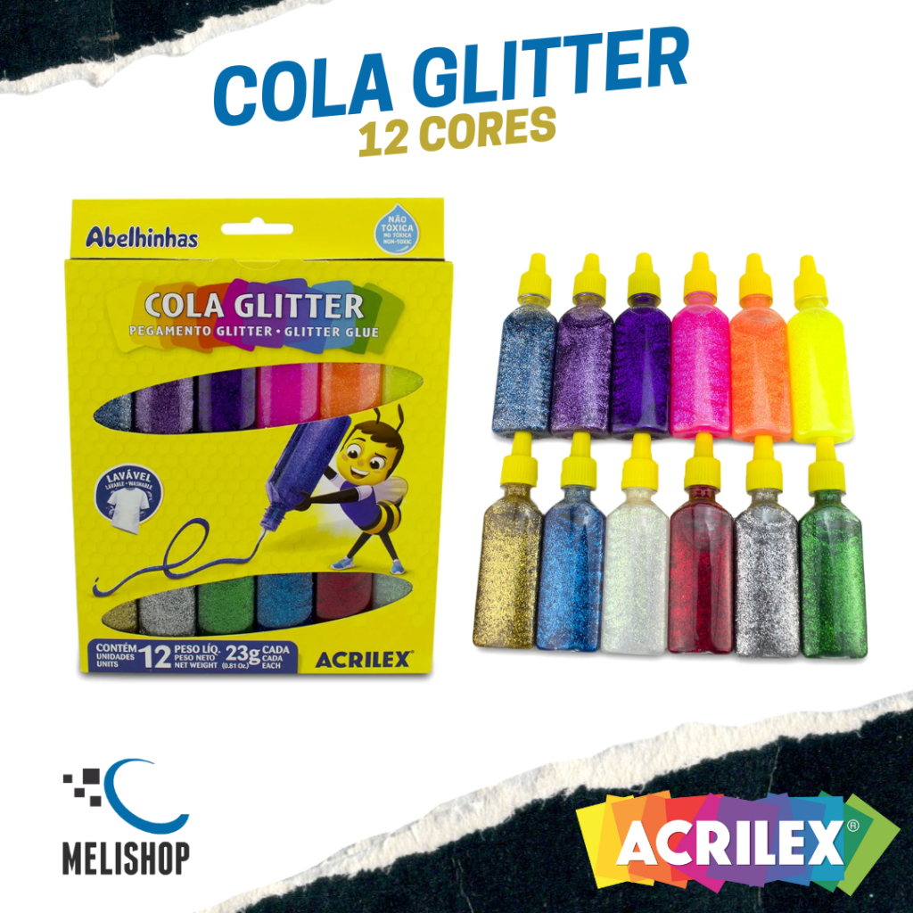 Cola Glitter 12 Cores 23gr Acrilex em Oferta na Shopee