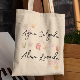 Bolsa Ecobag Verão Praia Água Salgada Alma Lavada Brim Leve Algodão Cru em Oferta na Shopee