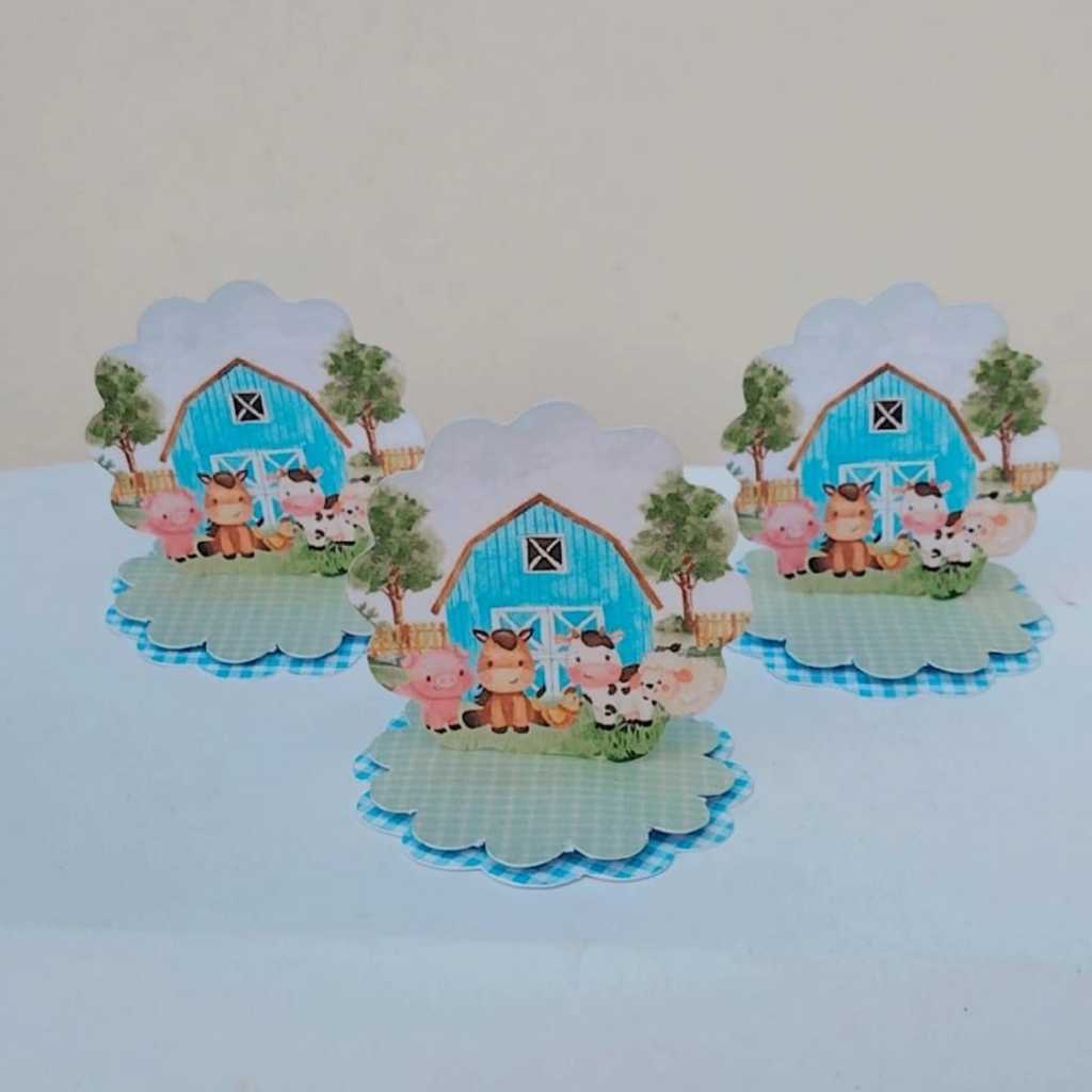 Kit Aplique 3D, 10, 20, 30 ou 40 und. Tag FAZENDINHA AZUL Personalizada | Lembrancinhas | Festa infantil | Aniversário