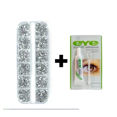 Kit Estojo Strass Prata Maquiagem + Cola Para CíliosTransparente OU Cola Branca em Oferta na Shopee