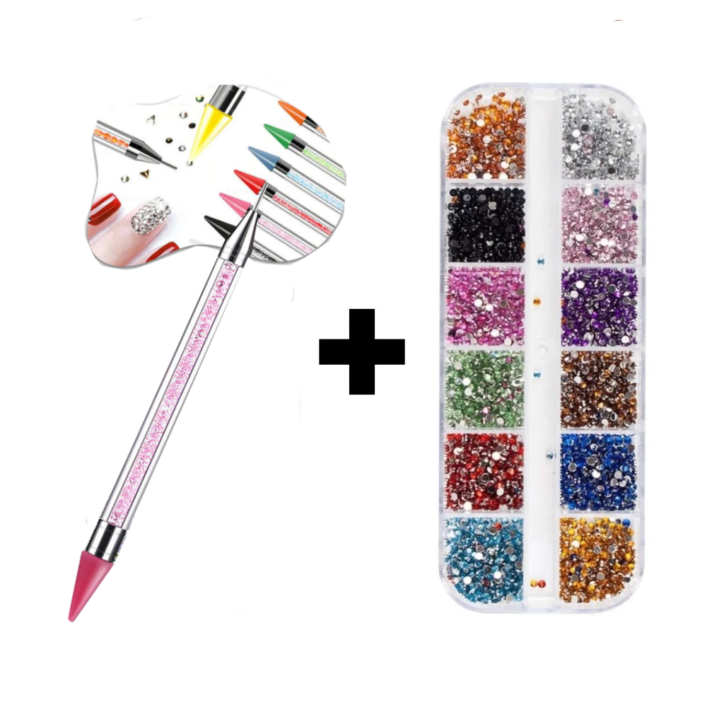 kit com Estojo Kit Strass colorido +  Caneta Pega Strass em Oferta na Shopee