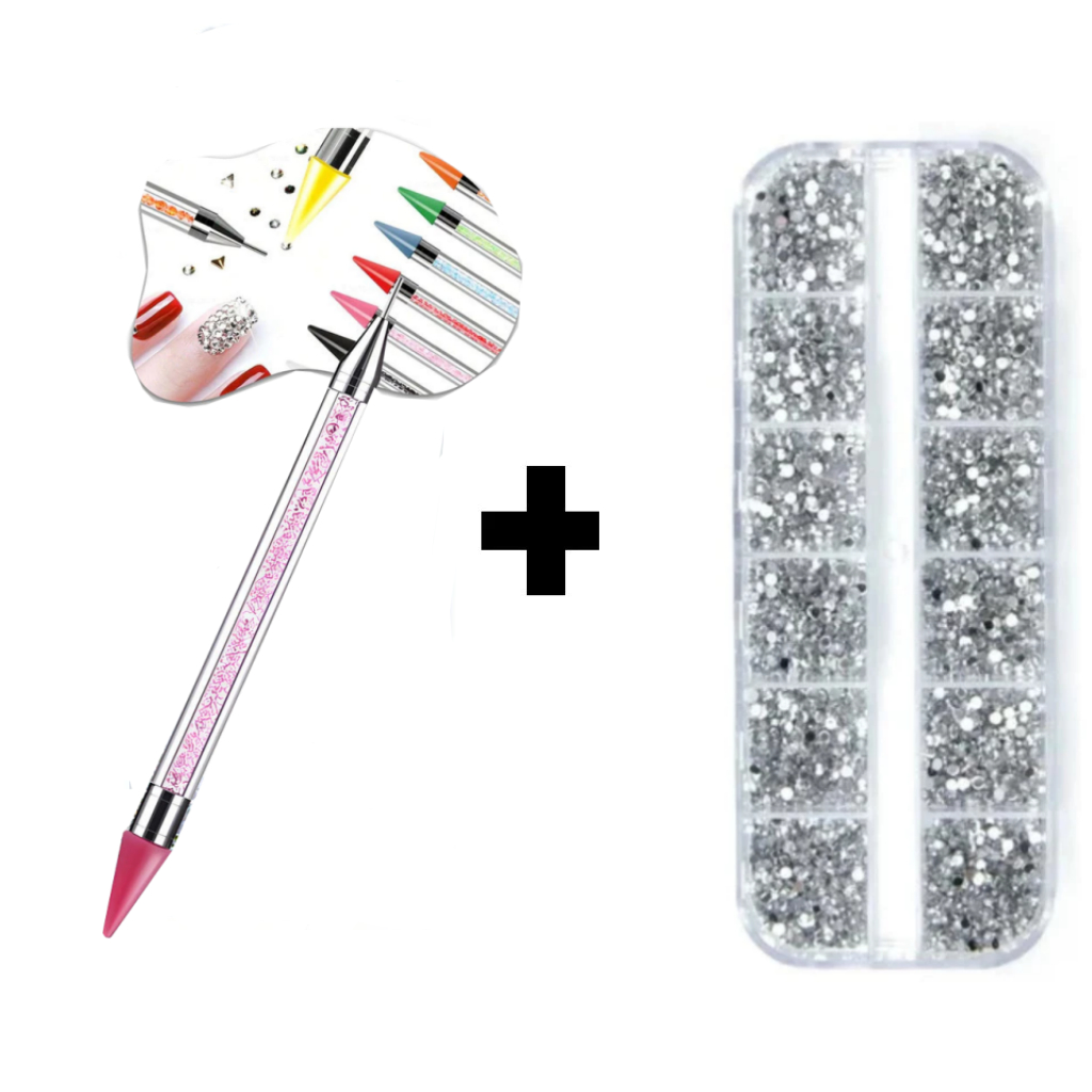 kit com Estojo Kit Strass Prata +  Caneta Pega Strass em Oferta na Shopee
