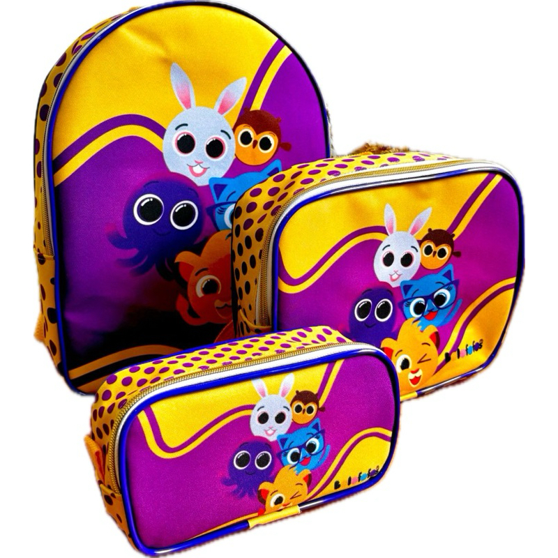 Kit Escolar Infantil Bolofofos mochila, lancheira térmica e impermeável, estojo retangular