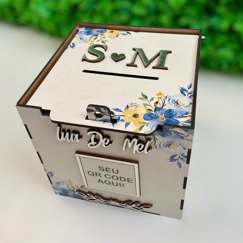 CAIXA PARA CASAMENTO LUA DE MEL GRAVADA PERSONALIZADA FLORIDA AZUL