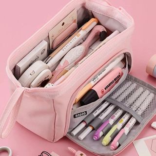 Estojo Escolar de Lápis de Tecido de Grande Capacidade Com Duas Divisórias Portátil em Oferta na Shopee