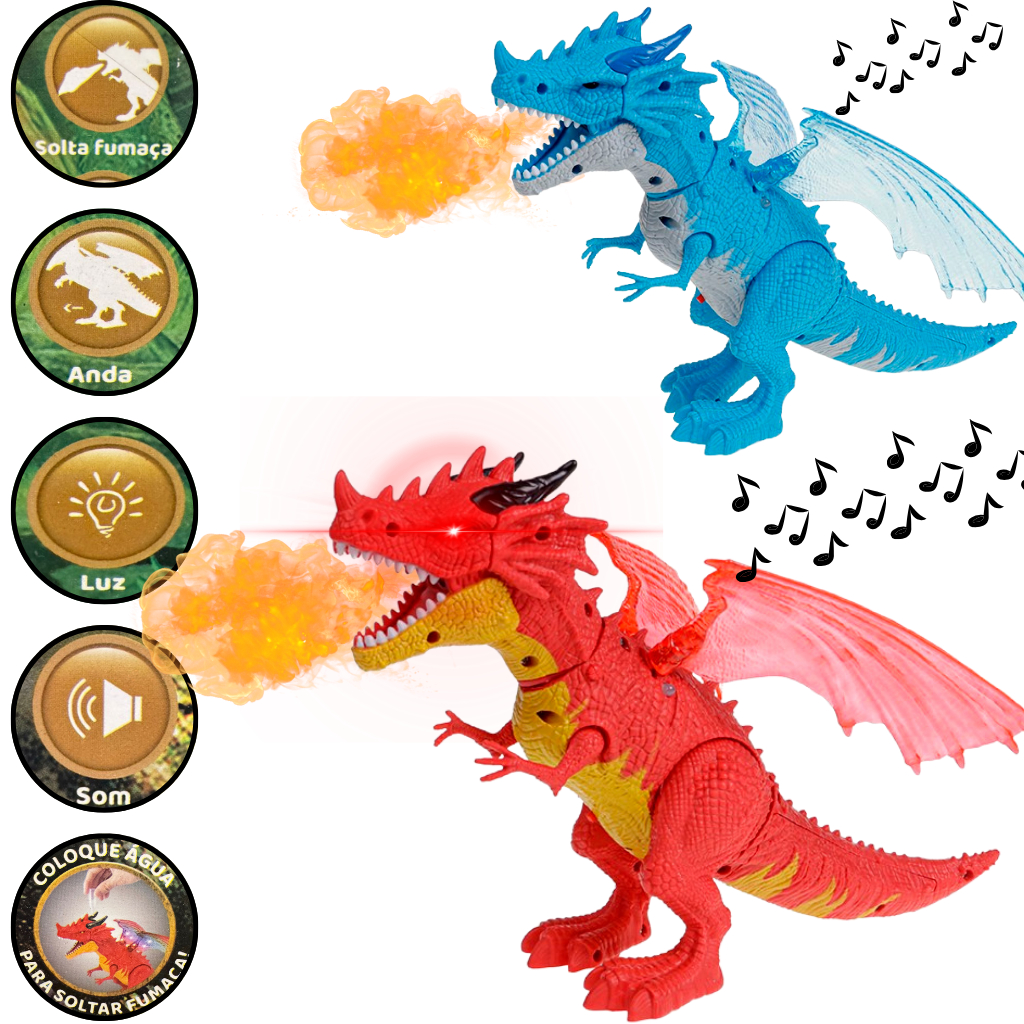 Dragão Lança Chama com Fumaça Luz e Som Brinquedo Infantil