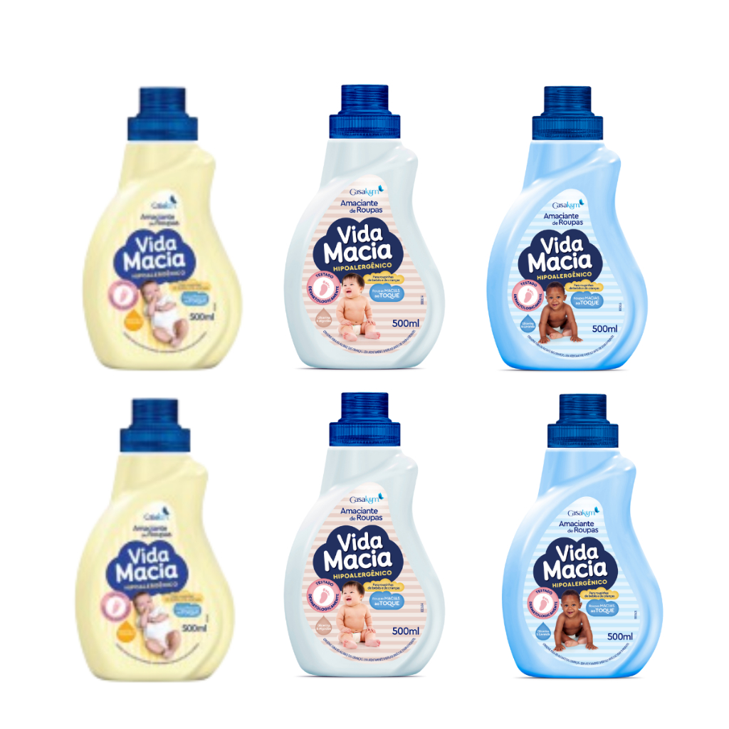 Amaciante Vida Macia 6x500ml - 2 Camomila - 2 Algodão - 2 Lavanda (Promoção)