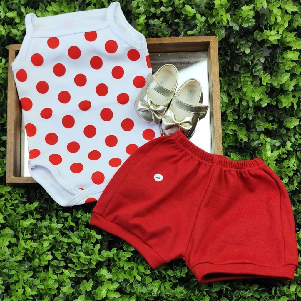 Conjunto Infantil Body e Short Menina  Moda Bebê Verão Póa