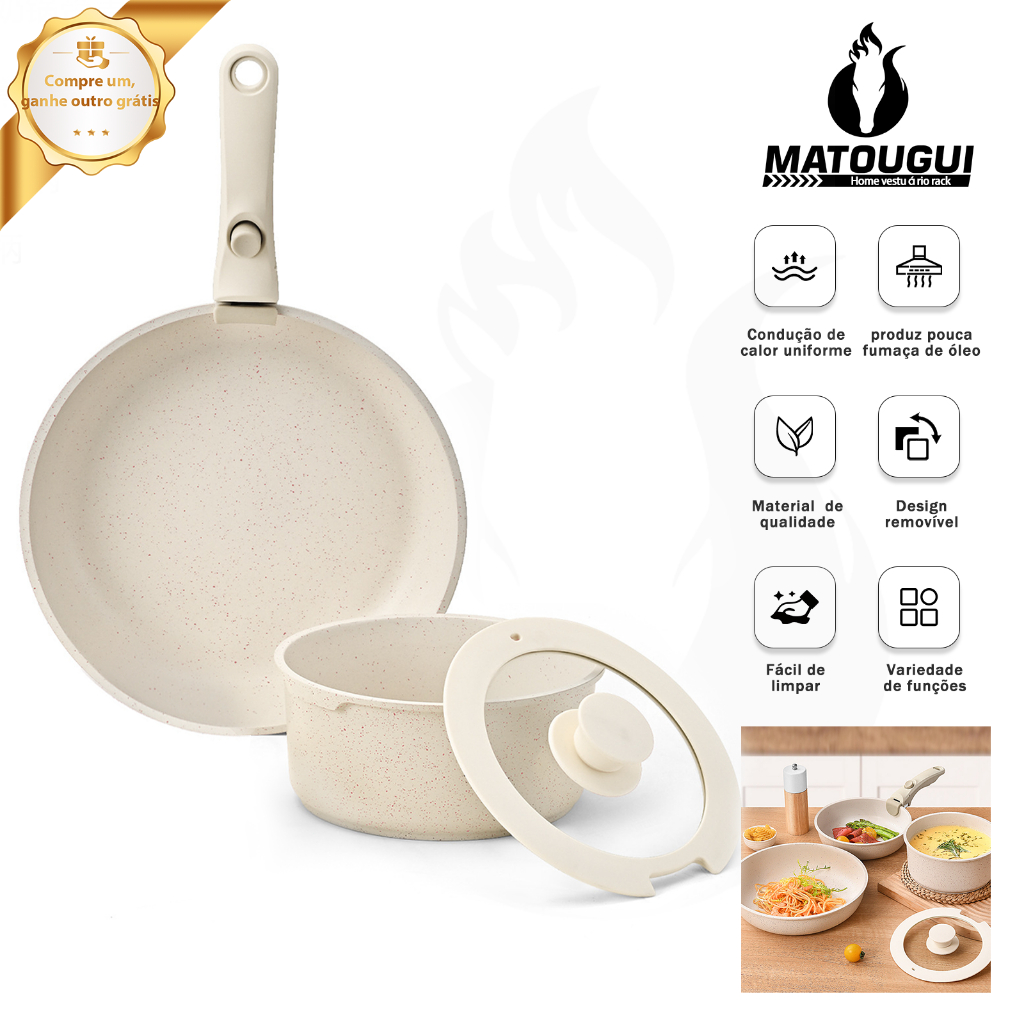 [Matougui]Conjunto De Panelas De Indução Bege De Liga De Alumínio Antiaderente 4 Peças wok, panela de guisado