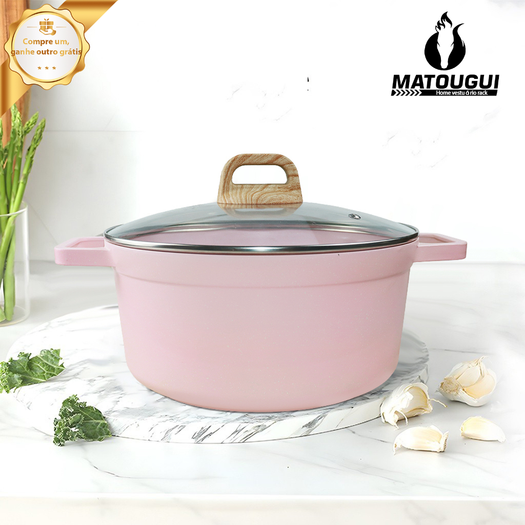 Caçarolas Panela de Aço Inoxidável 2.75L para Sopas e Cozidos-Tampa Inclusa|Cores Branco Rosa Preto