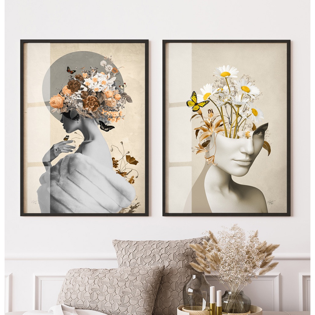 Kit 2 Quadros Decorativos Quarto Feminino Quadro De Flores Quadro Com Moldura Para Salão De Beleza