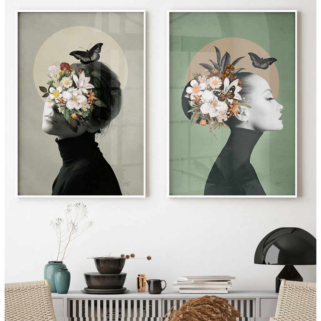 Quadros Decorativos Com MOLDURA Sala Quarto Casal Duo Floral Colagem Mulheres Flores Damas de Preto em Oferta na Shopee