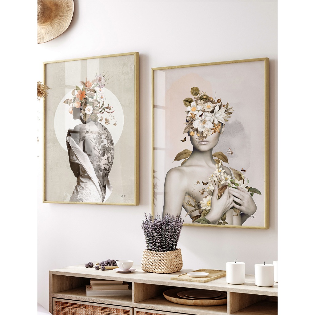 Quadros Decorativos Sala Quarto Escritório Com Moldura Duo Floral Colagem Das Flores Opção Com Vidro em Oferta na Shopee