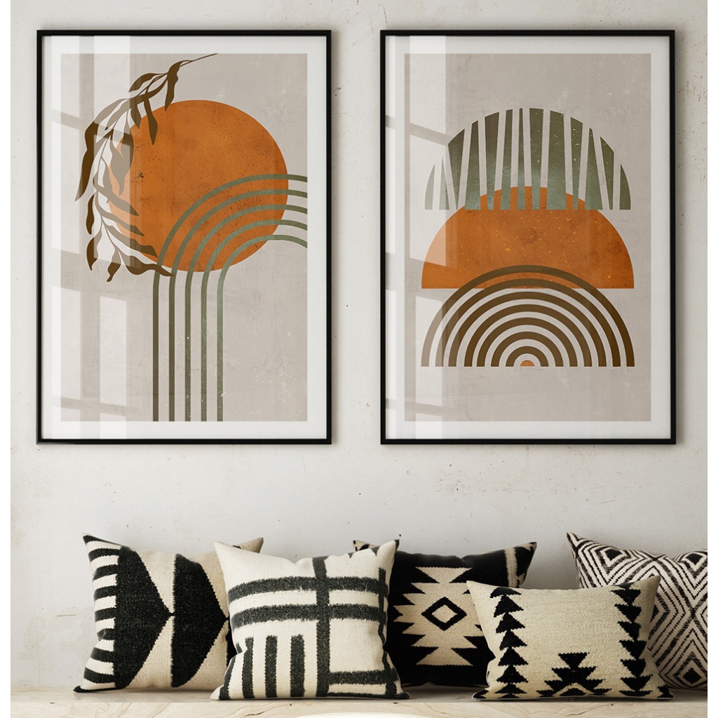 Quadro Boho Chic Kit 2 Quadros Decorativos Quadro Minimalista Com Moldura Quadro Moderno Sol Curvas