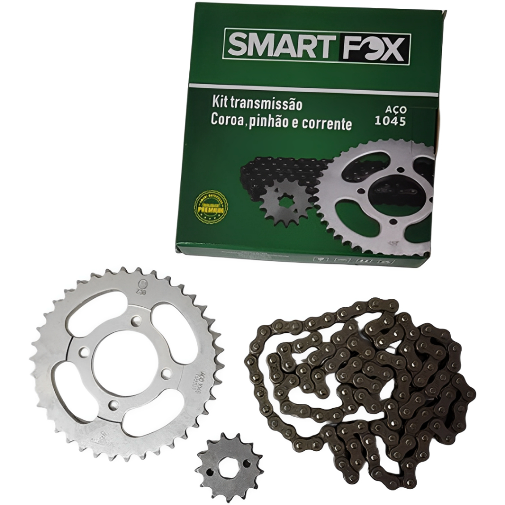 Kit Transmissão Coroa, Pinhão e Corrente Shineray Jet-50 SmartFox Coroa 38 Pinhão 13 Corrente 428cm
