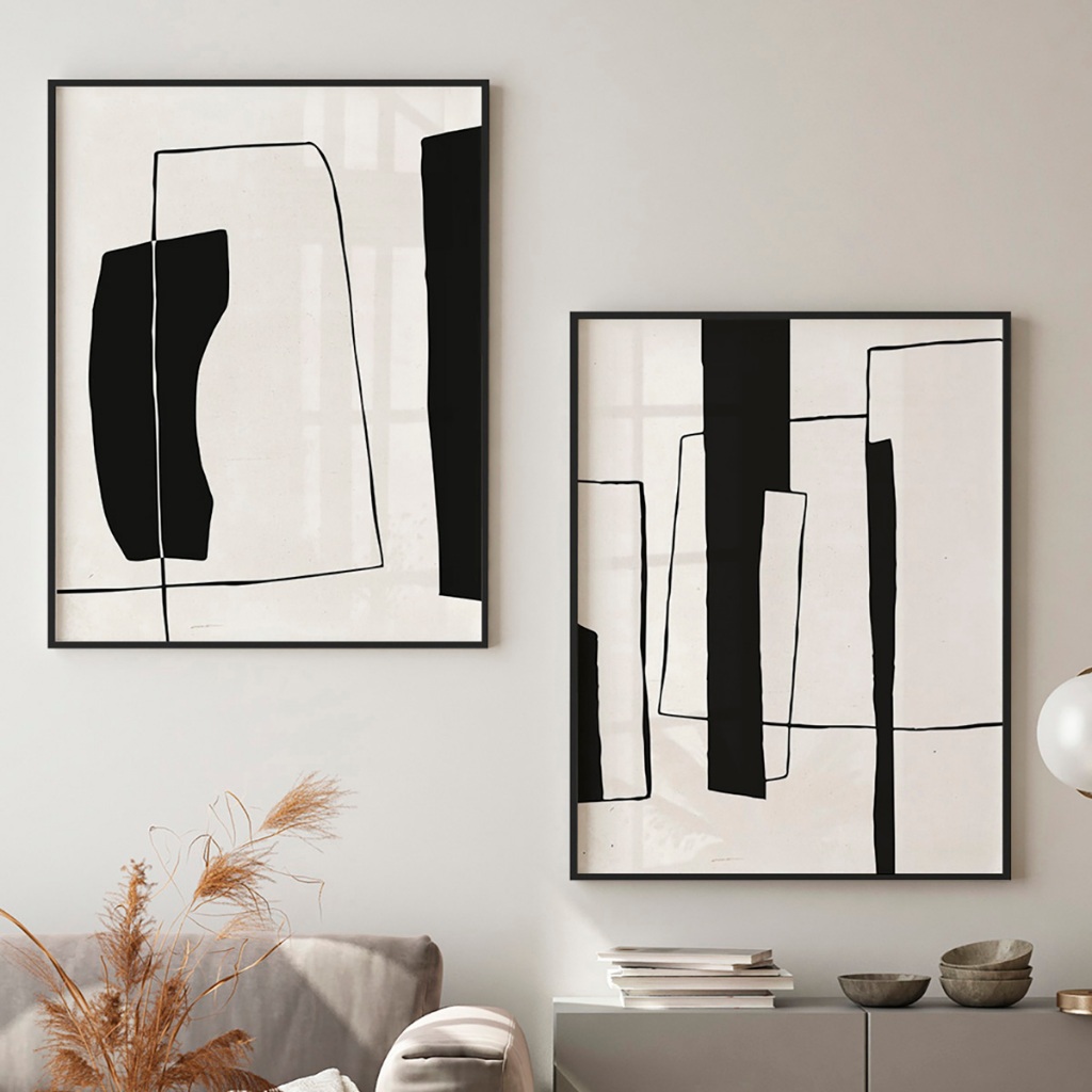 Quadro Minimalista Com Moldura Kit 2 Quadros Decorativos Quadro Abstrato Para Sa