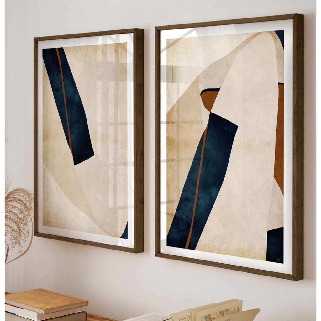 Quadro Abstrato Quadro Com Moldura E Vidro Quadro Decorativo Sala Grande Blocos E Linhas Azul Duo