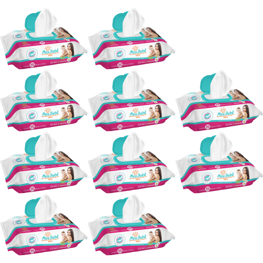 KIT TOALHA UMEDECIDA MEU BEBÊ ULTRA 1000 FOLHAS (10undX100fls) em Oferta na Shopee