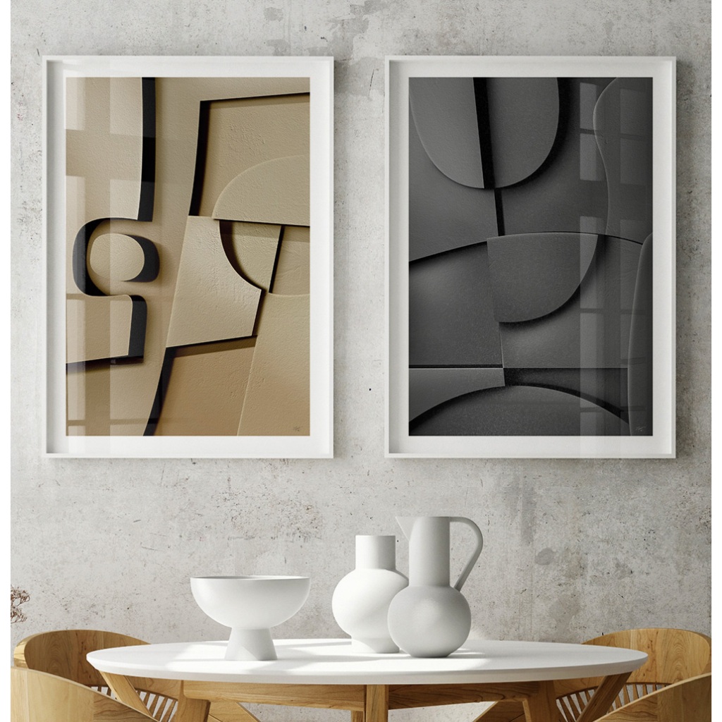 Quadro Abstrato Para Sala Quadro Com Moldura E Vidro Grande Quadro Decorativo Quarto Mosaico Duo