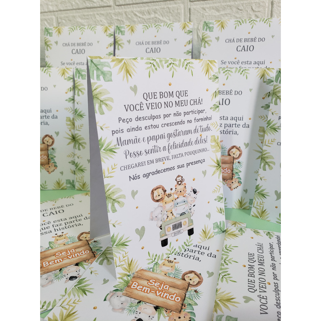 Centro de mesa agradecimento personalizado enfeite plaquinha decoração de mesa chá de bebe fraldas menino safari