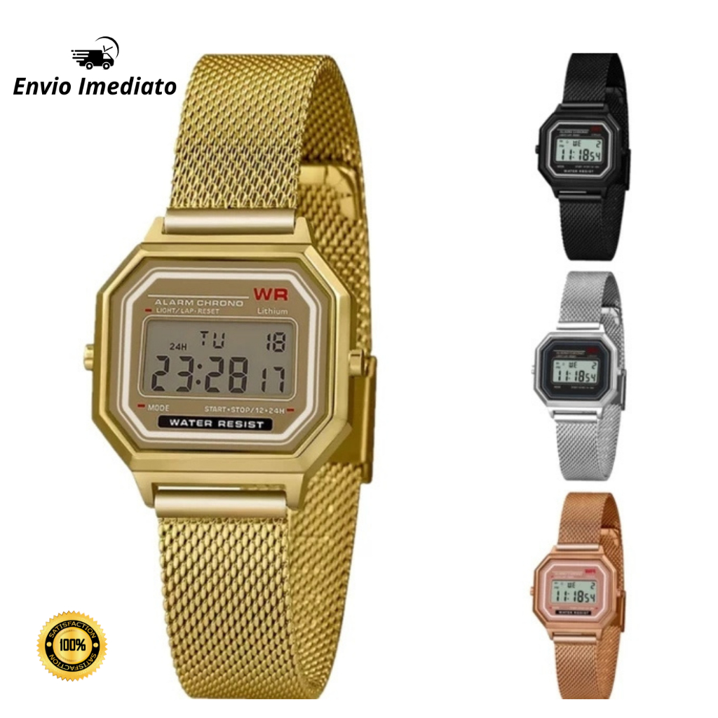 Relógio De Pulso Led Digital Unisex Modelo Retrô Vintage Masculino e Feminino Malha Milanese Presente