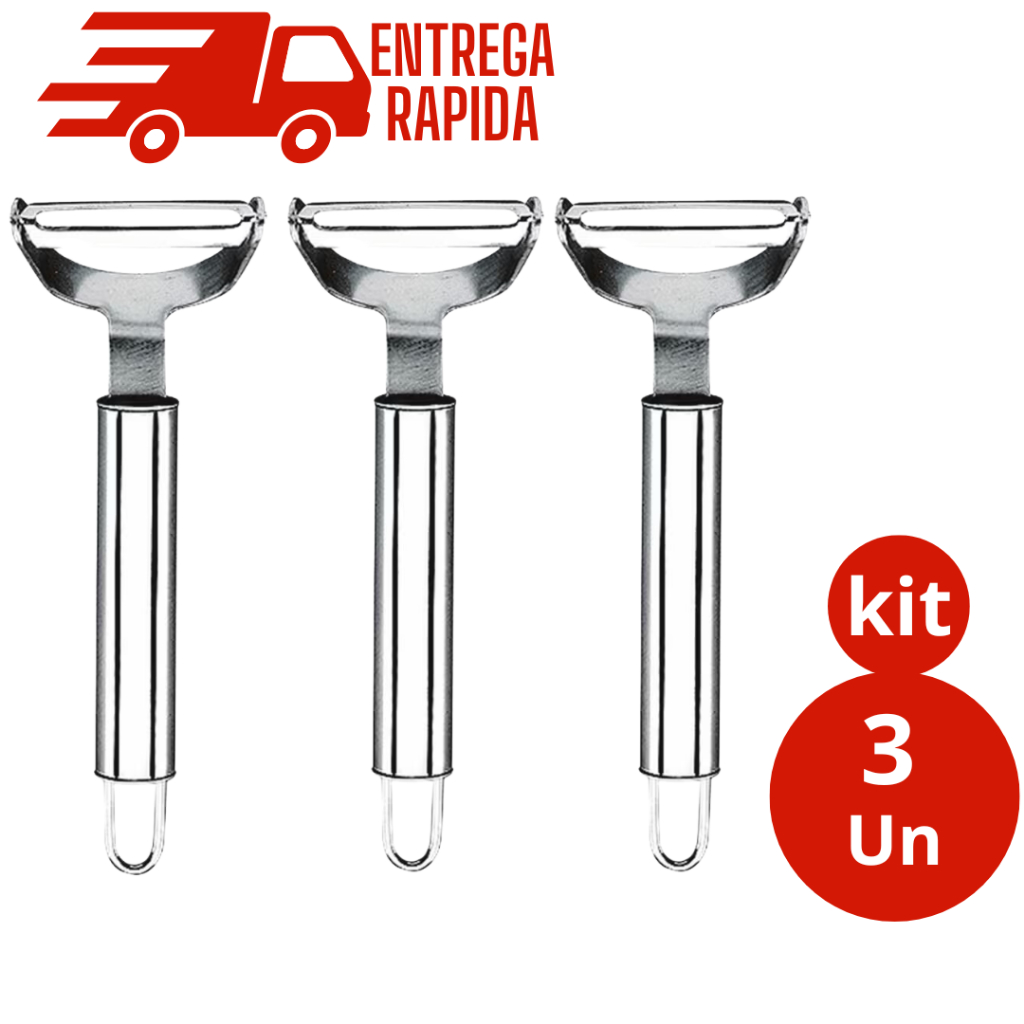 Kit 3 Descascador de Legumes Frutas Profissional em Aço Inox  Lamina Móvel Batata Cenoura Frutas Utensílio de Cozinha