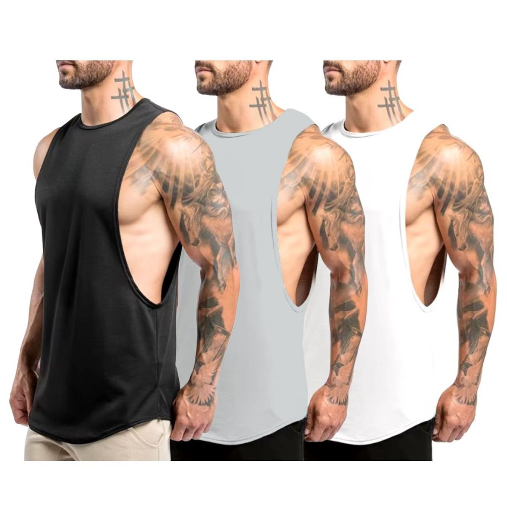 Kit 3 Regatas Longline Masculina Oversized Camiseta Cavada Camisa Machão Treino Academia Musculação