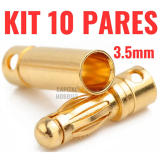 Conector Bullet Gold 3,5mm RC kit 10, 6 ou 3 pares  macho e fêmea, esc motor brushless lipo aeromodelo Plug banana 3.5m em Oferta na Shopee
