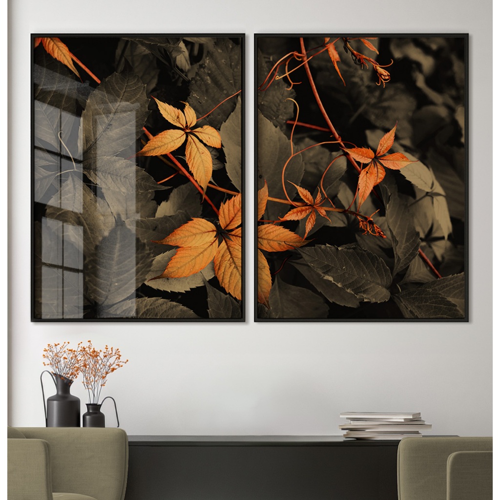 Quadro Folhagem Sépia Quadro Com Moldura E Vidro Quadros Grandes Decorativos Sala Quadro Quarto Duo