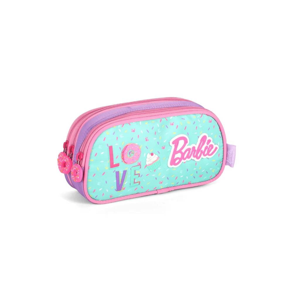 Estojo Escolar Triplo Barbie 3 Divisórias Original
