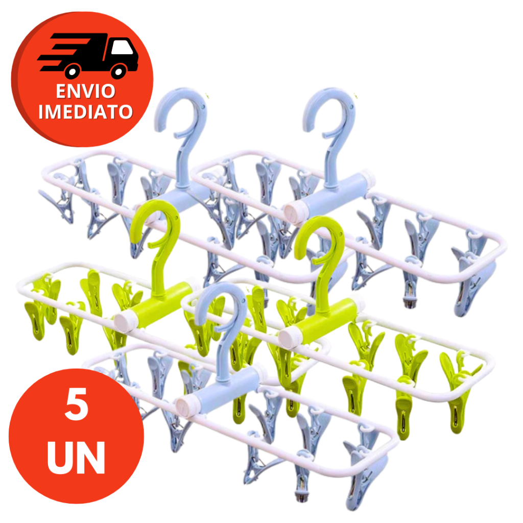 Kit 05 Un. Varal Para Roupas Intimas Calcinha Cueca Meia Dobrável Com 12 Prendedores
