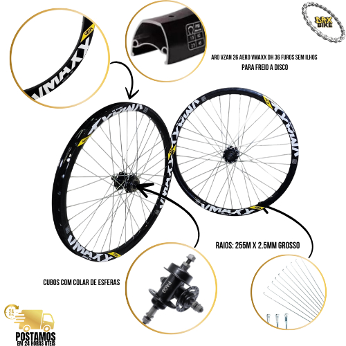 Par Rodas Vmaxx Aro 26 Freio A Disco RAIO GROSSO Cubo aço esferado DRX BIKE