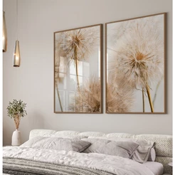 Quadros Decorativos Com Moldura E Vidro Sala de Jantar Quarto Casal Duo Dente De Leão Sépia Dourado