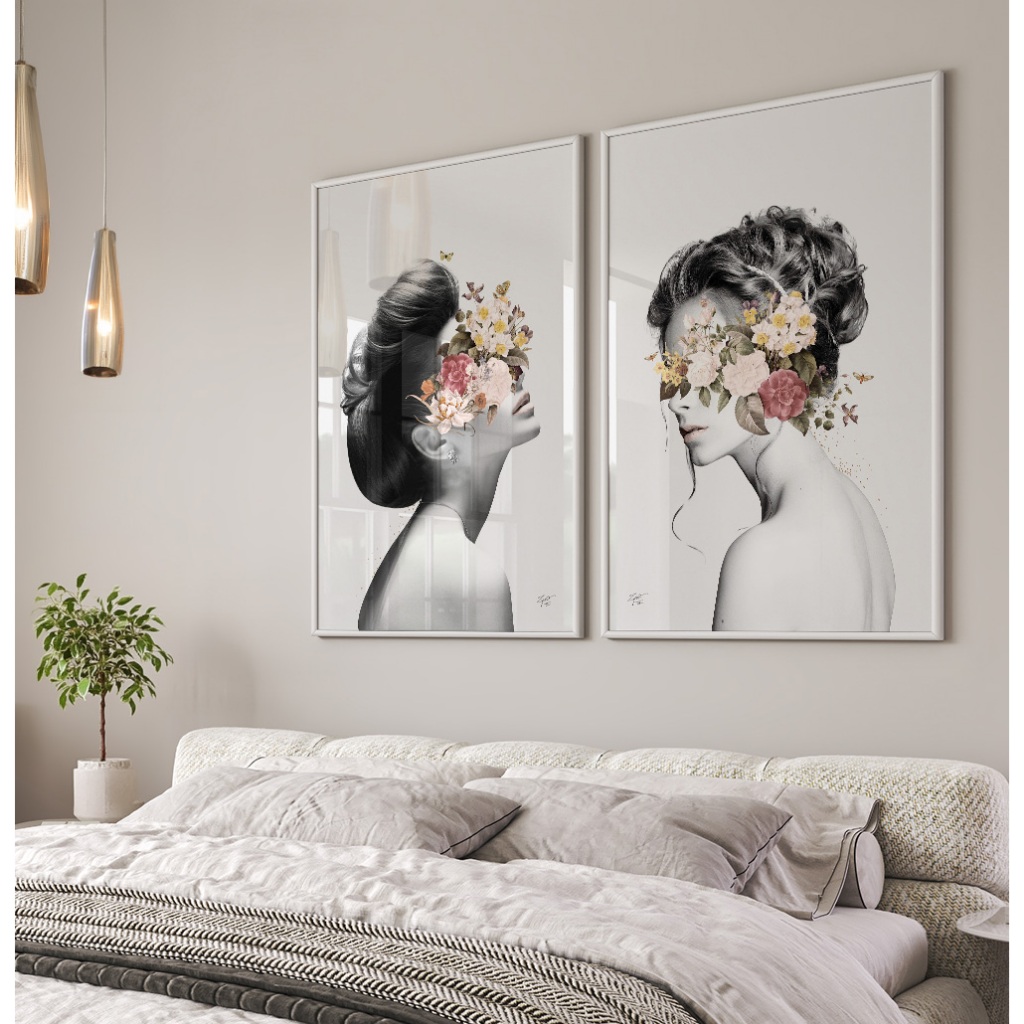 Quadro Decorativo Com Moldura Sala Quarto Quadro Decorativo Estetica Duo Colagem Mulheres E Flores
