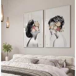Quadro Decorativo Sala Com Moldura Quadros Decorativos Quarto Quadro Estetica Duo Mulheres Flores
