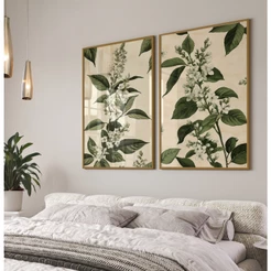 Quadro Decorativo Sala Quadros Decorativos Quarto Casal Folhagem Botânico Vintage Dupla De Quadros