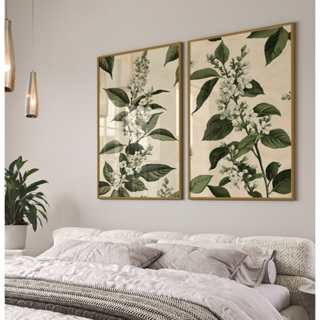 Quadro Folhagem Com Moldura E Vidro Quadro Decorativo Para Quarto Quadro Vintage Floral Natural Duo em Oferta na Shopee