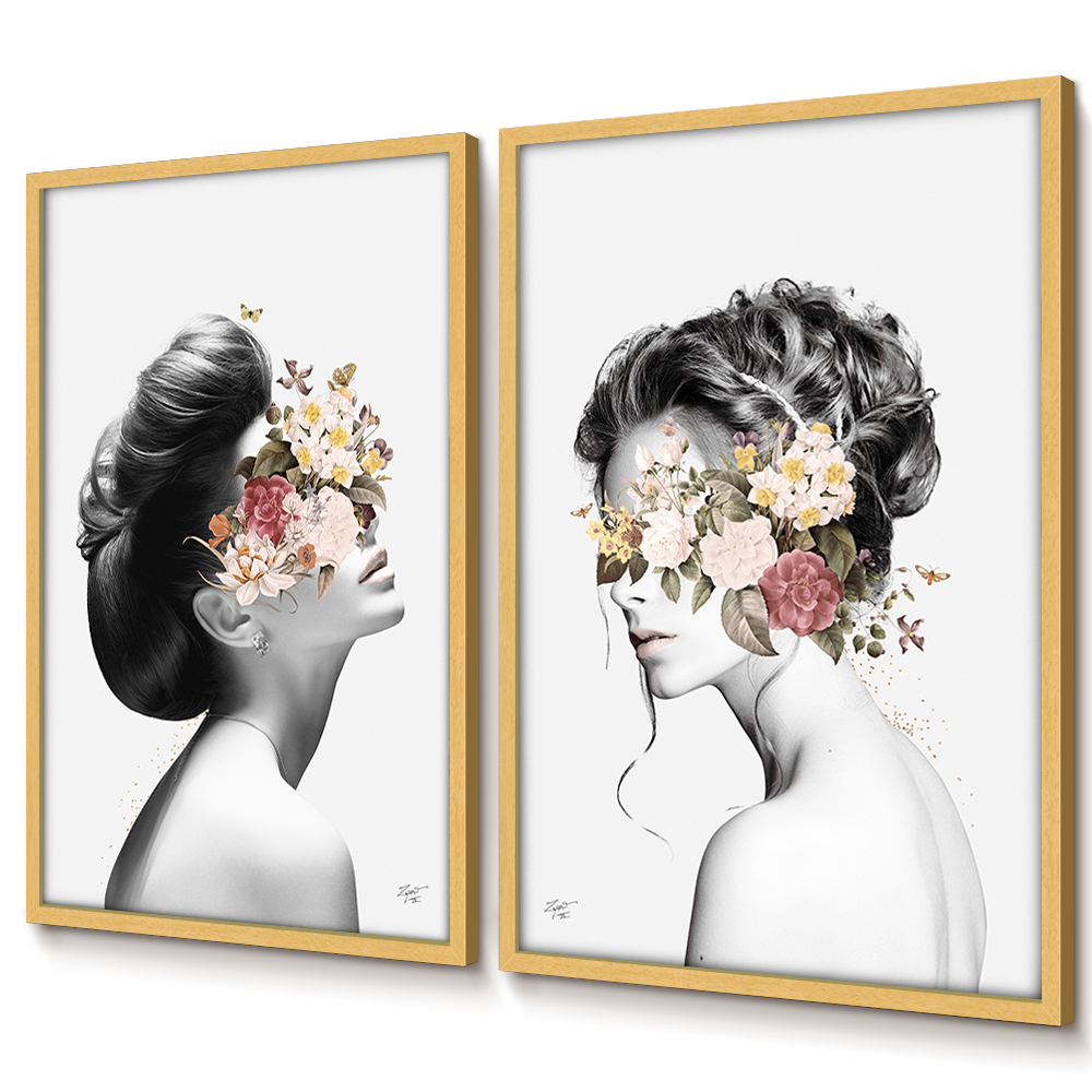 Quadro Decorativo Sala Com Moldura Quadros Decorativos Quarto Quadro Estetica Duo Mulheres Flores · foto 2