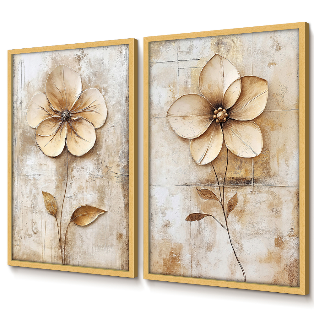 Quadros Decorativos Sala Dupla De Quadros Com Moldura E Vidro Quadro De Flores Bege Dourado Vintage · foto 2