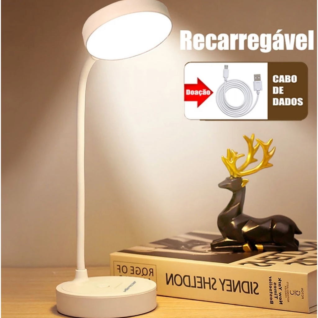 Luminaria de Mesa Led Articulável com 3 Níveis de Luminosidade Bateria Recarregável para Estudo Trabalho em Oferta na Shopee