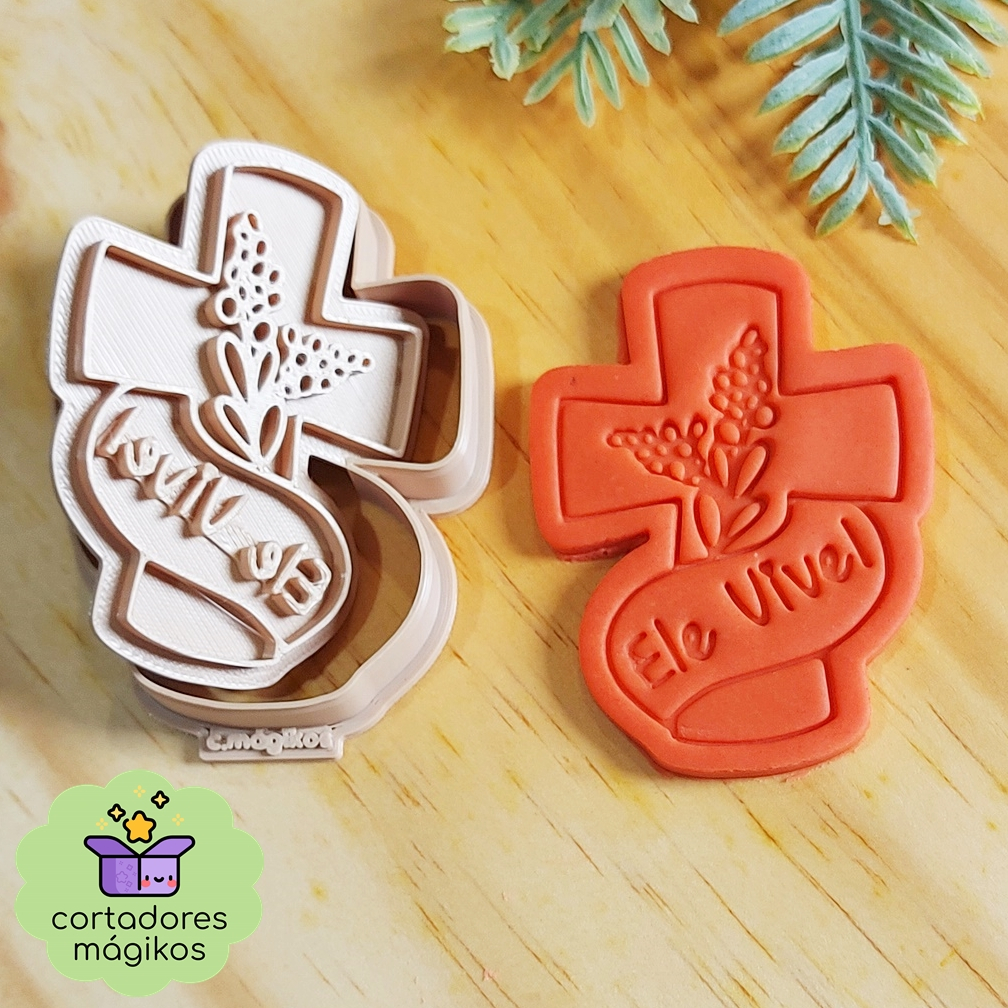 Cortador + Carimbo marcador Páscoa Cruz Jesus Ele Vive para Culinária ou Artesanato em Oferta na Shopee