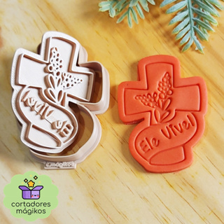 Cortador + Carimbo marcador Páscoa Cruz Jesus Ele Vive para Culinária ou Artesanato em Oferta na Shopee