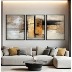 Trio De Quadros Decorativos Com Moldura Quadro Abstrato Para Sala Quadro Mosaico Para Quarto Neutro