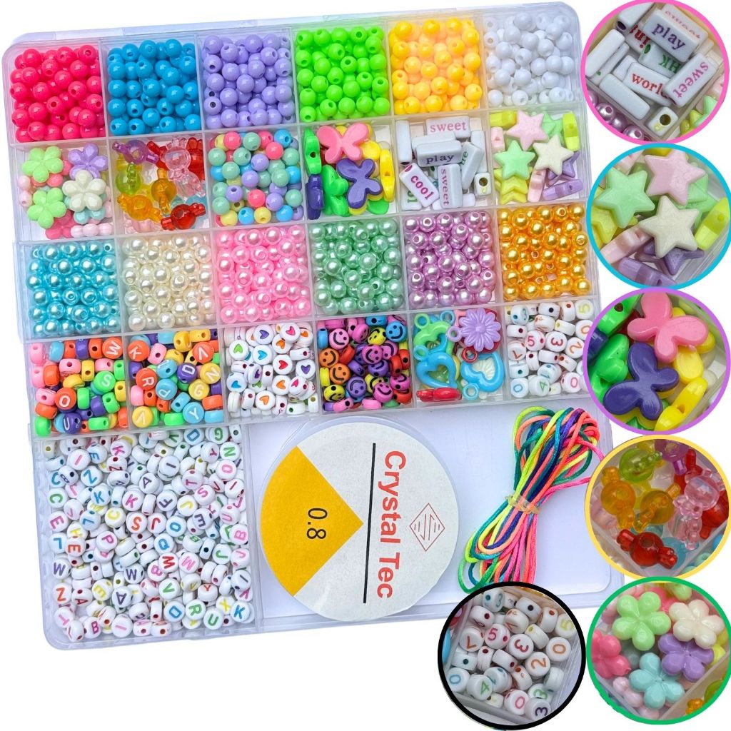 Kit Miçangas Para Fazer Pulseira Infantil Colar Chaveiro Maleta Infantil Bijuterias